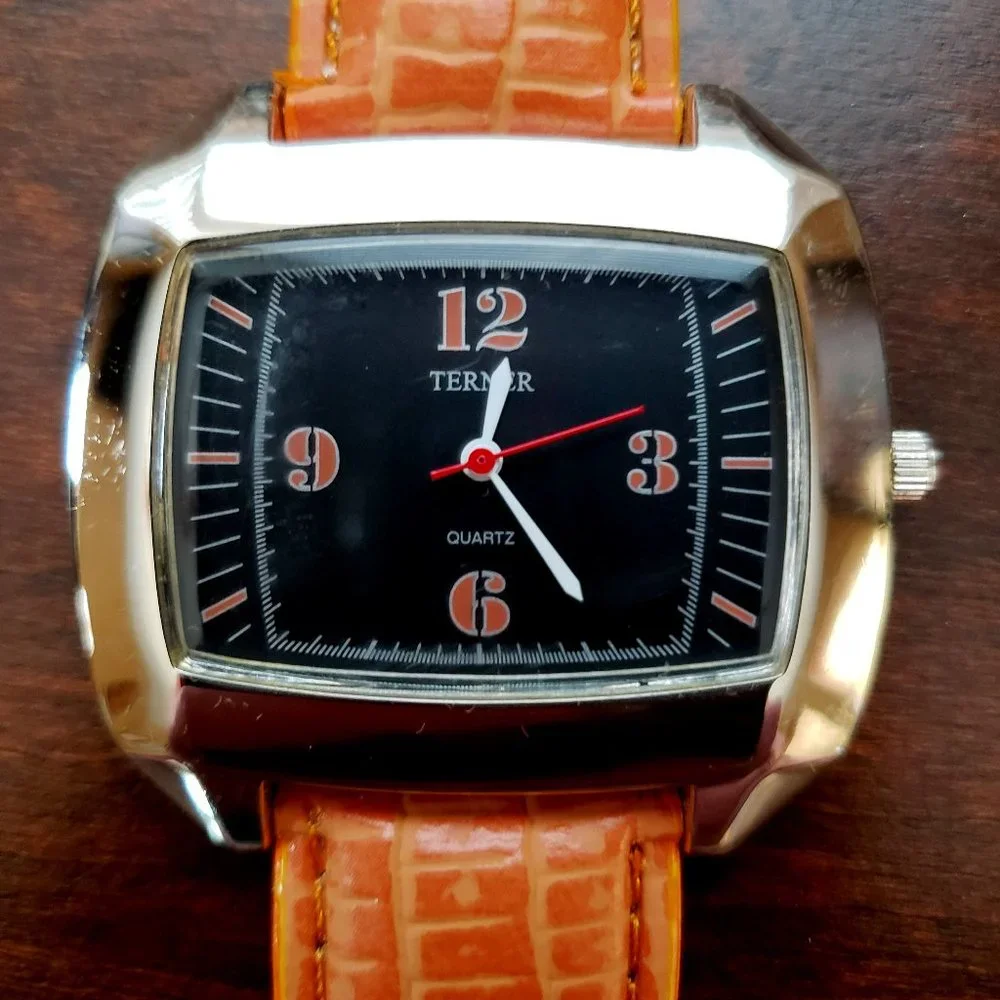 Bijoux Terner Orange Black Face Orange Leather Band Quartz Unisex Wrist Watch
